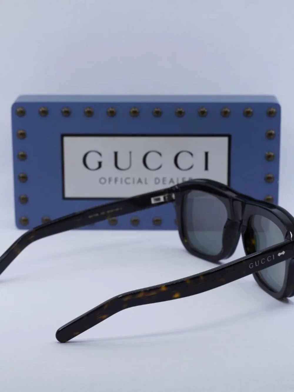 Gucci GG1712S 002 Square Sunglasses - Dark Havana\ Clear/Dark Green Clip-On